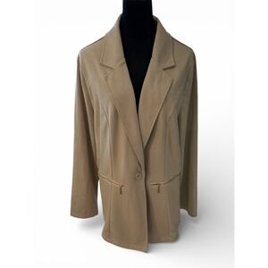 Genhoo Beige Open Front Zipper Pocket Blazer Jacket Women's 2XL